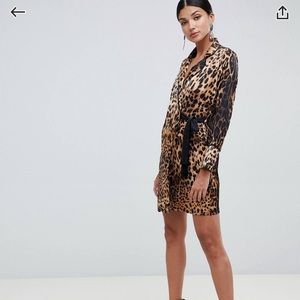 Missguided Tall tux leopard dress with side tie